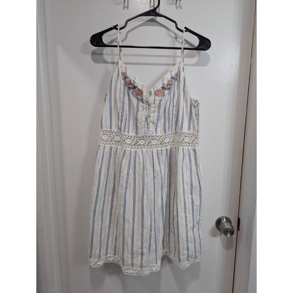 Abercrombie & Fitch Dress XL Blue & White Crochet Embroidered Pockets Women's